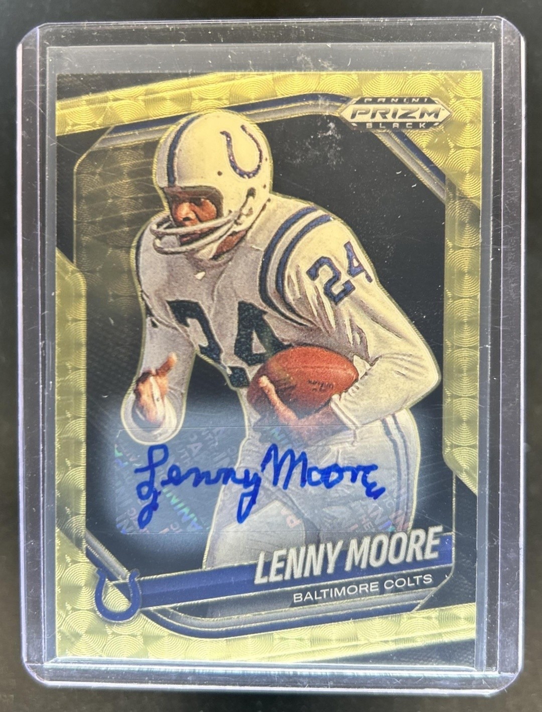 2025 Panini Prizm Black Lenny Moore Auto Autograph Gold Vinyl FOTL #/5 Colts