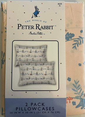 Two WORLD OF PETER RABBIT BY BEATRIX POTTER Standard Pillowcases, 20 x 30'' NEW