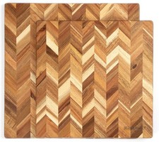 Acacia Wood Cutting Board Set of 2 Herringbone Pattern Kitchen Boards Large &