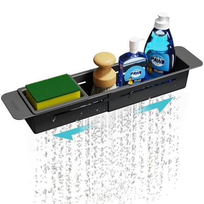 NiHome Extendable Over Sink Kitchen Organizer, Small Telescopic Brush Storage Ra