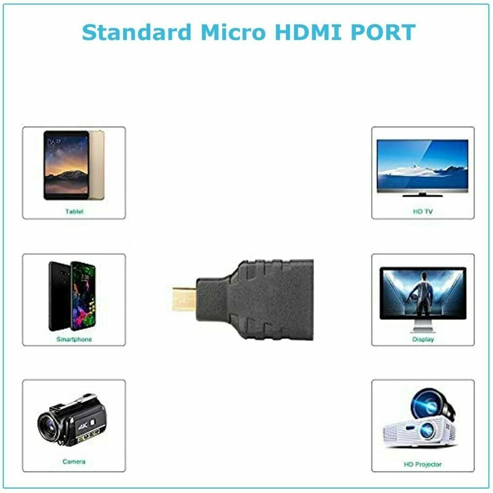 2 Pack Micro HDMI Type D Male To HDMI A Female Cable Adapter Converter ...