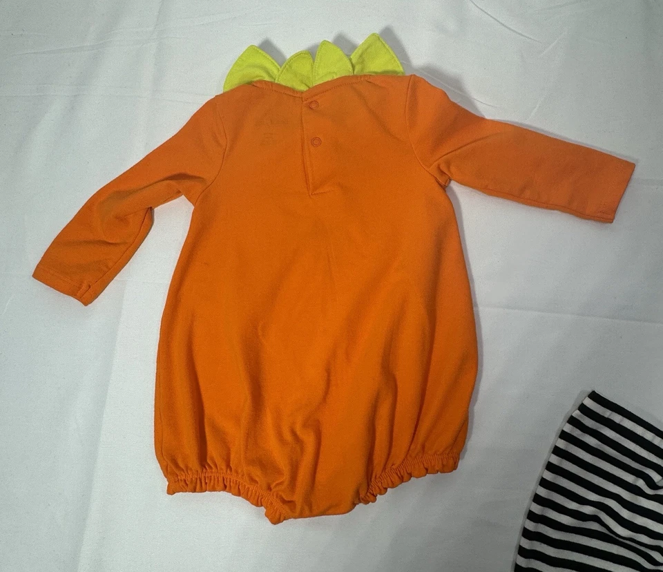Pumpkin Halloween Costume Set Top Pants Hair Bow Cat & Jack Baby Girls 3-6 Mos - Image 4 of 4