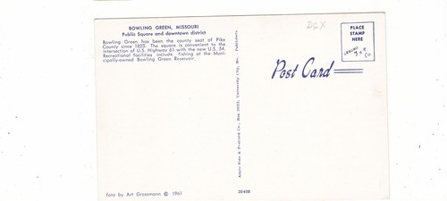 Bowling Green Missouri mid-century postcard / public square downtown old cars - Picture 2 of 2