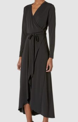petite jersey wrap dress Karen Kane Women's Petite Size Faux Wrap Drape Dress, MP, MP, Black, Rayon/Spandex