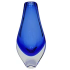 Vintage Murano MCM Vase 9.5in Cobalt Blue Handblown Glass Elegant Home Decor