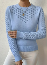 Pointelle Strickpullover mit Rundhalsausschni...
