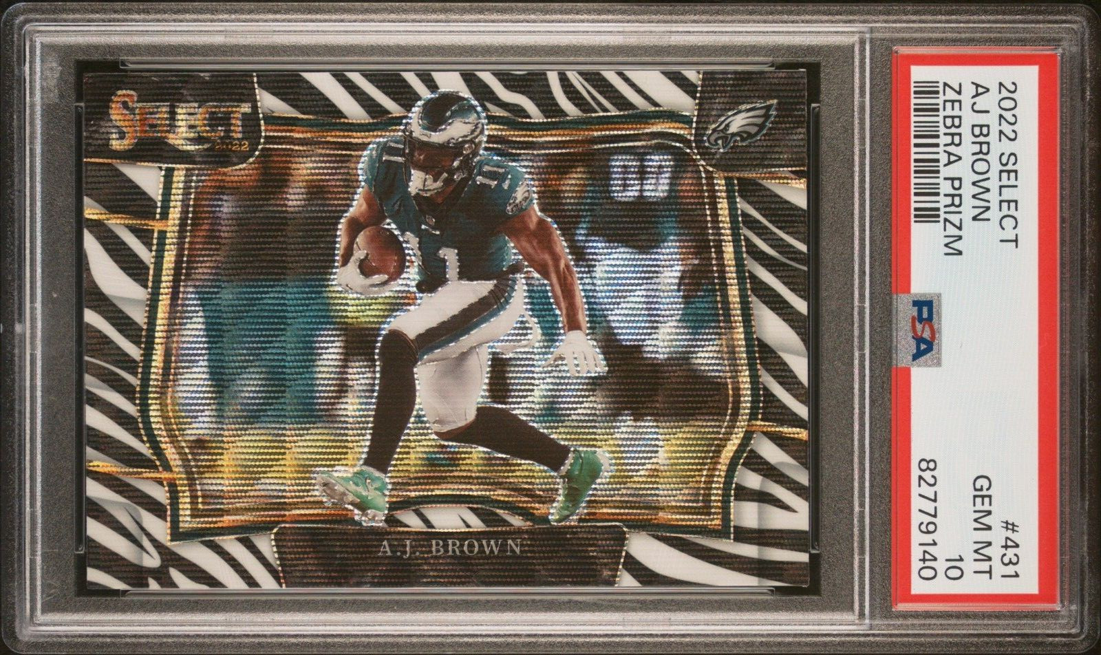 2022 PANINI SELECT AJ BROWN ZEBRA PRIZM #431 PSA 10 (((RARE POPULATION 1 OF 2)))
