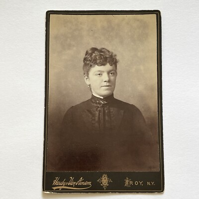 #ad Antique Cabinet Card Photograph Lovely Demure Young Woman Troy NY $16.95