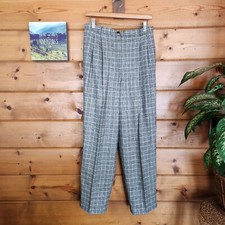 JH Collectibles Vintage Gray Plaid 100 Wool Lined Dress Pant Pleated Sz 12 X28"