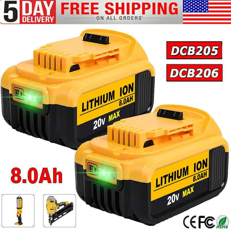 2-Pack DeWalt 20V Max XR 8.0Ah Li-Ion Battery Kit DCB206-2 DCB205-2