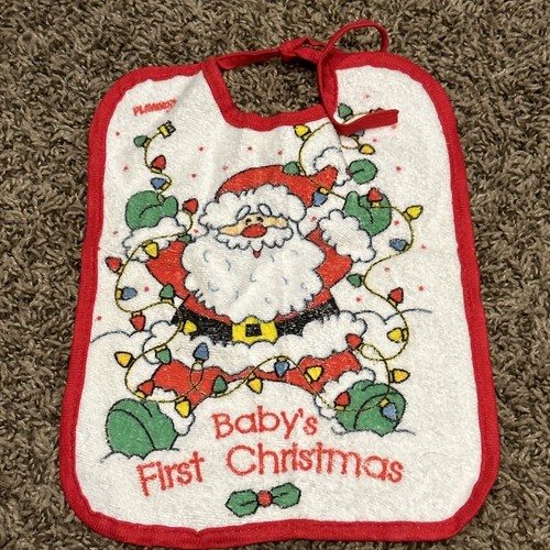 Vintage My First Christmas Playskool Baby Bib USA Santa Claus A30