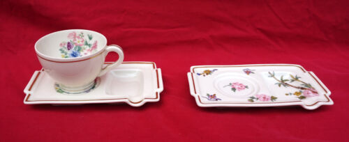Th HAVILAND Limoges Porzellan Kaffeetasse Aschenbecher Untertasse Blumen vergoldet 50er Jahre