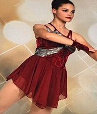 Revolution Dancewear 821 Burgundy Velvet Top w/Silver Sequins  Mesh Skirt - SA
