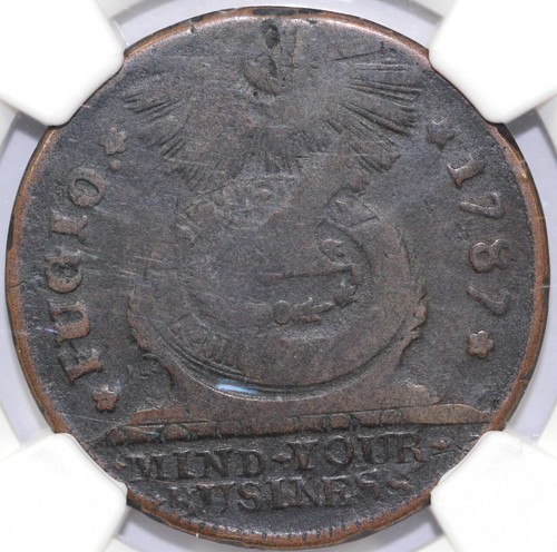 1787 1c N-18 4 Cinq Pointed Rays Fugio Cent NGC F Details Corrossion