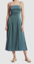  495 Theory Women's Green Crushed Satin Circle Skirt Midi Slip Dress Size 12