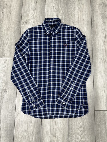 Fred Perry Checked Shirt - Size Small - blue - long sleeve - button down