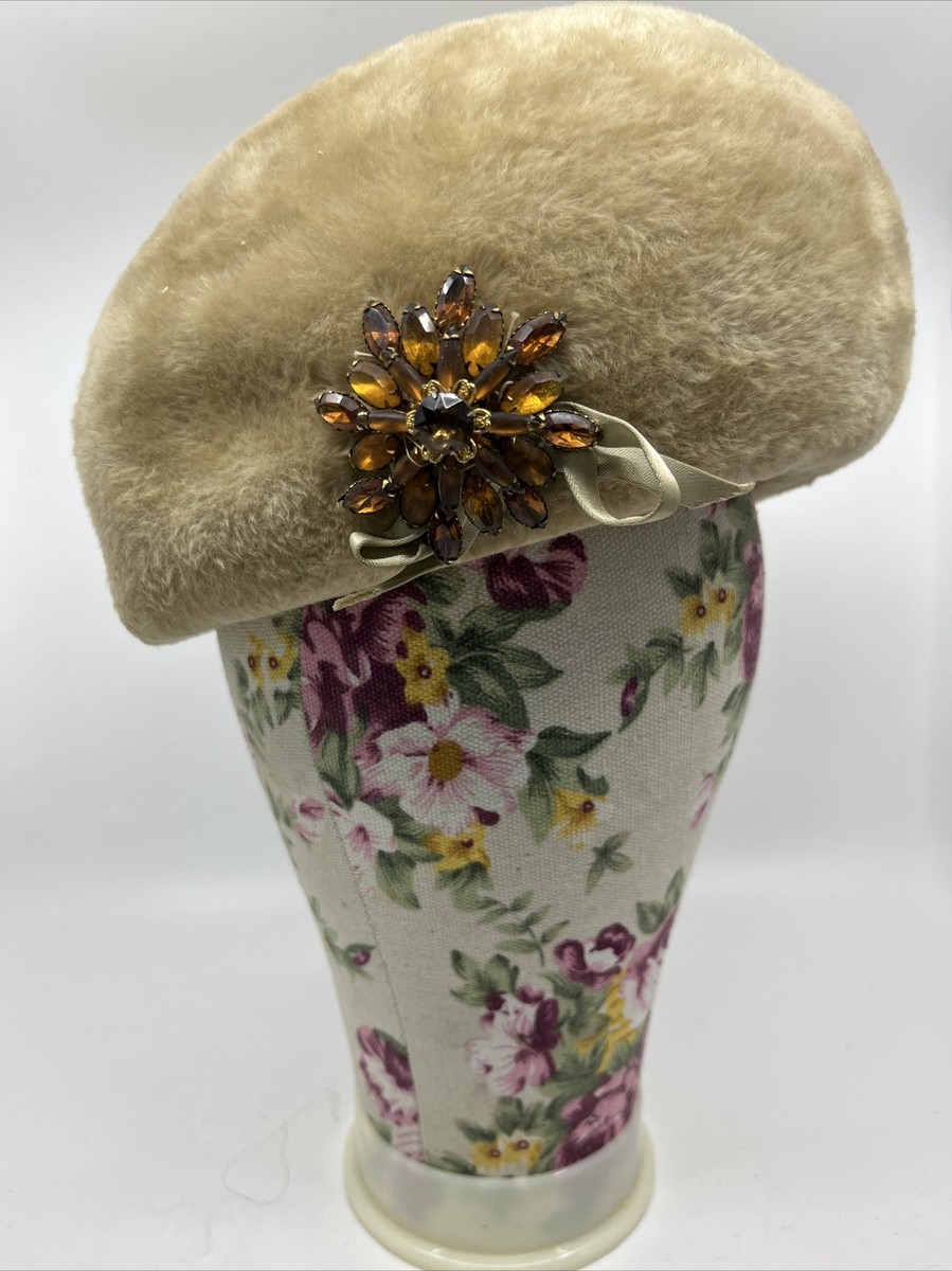 Vintage Hat Collection with Floral and Fur Accents 3 Vintage Fur and Fabric Brooches. Flower Brooches. Mink Fur  main image 3