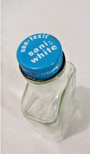 Vtg Sani-White Shoe Polish Bottle Embossed Glass w/Blue Cap Hollywood Empty