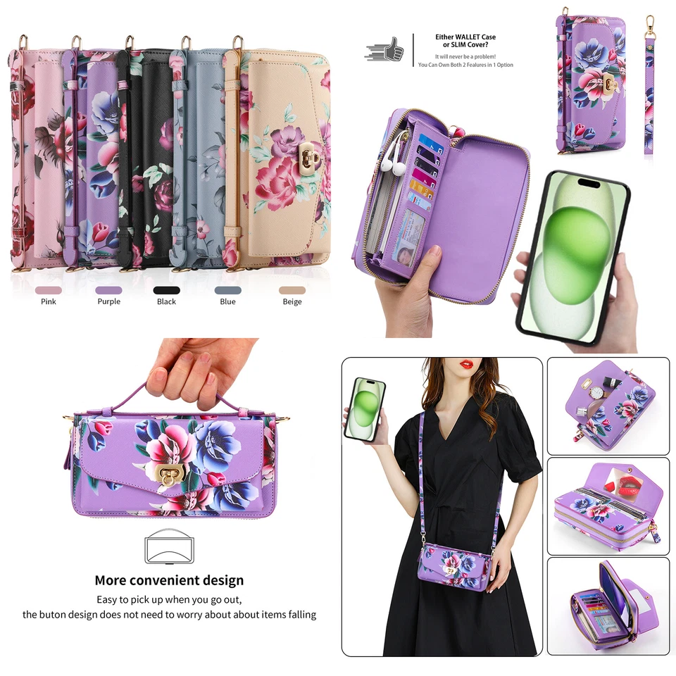 Nokia 9 PureView/C01Plus/C1 2nd Edition Case TPU+Flower Zipper Leather Phone Bag - Image 2 of 4