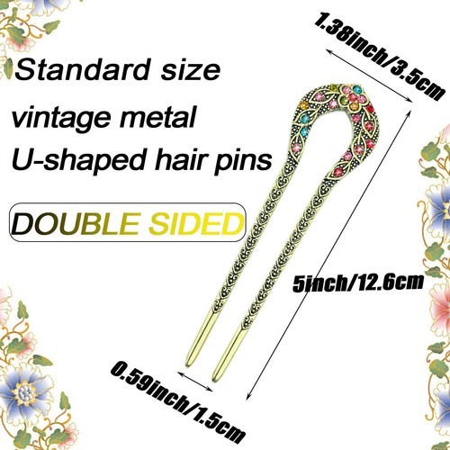 4 pz forchette per capelli francesi metallo a forma di U bastone forchette per capelli vintage per donna - Foto 3 di 7
