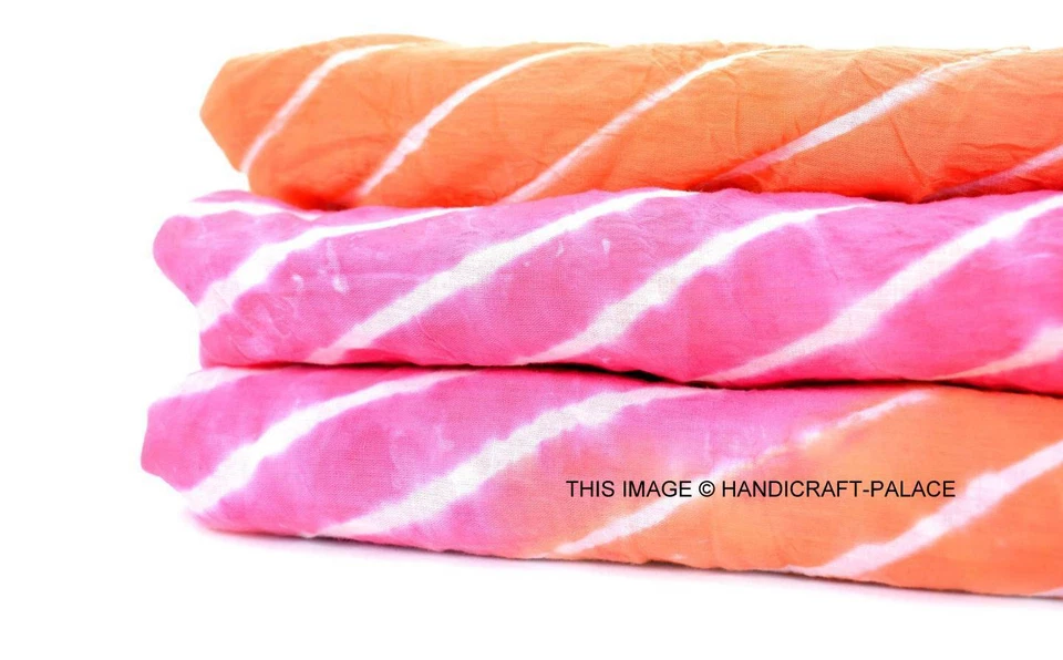 Tie Dye Lahariya Print 100% Pure Cotton natural color Running 25 fabric Indian - Image 2 of 3