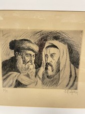  Etching Rabbis Learning Frederick Halpern  Limited Print 21 by 17 Antique