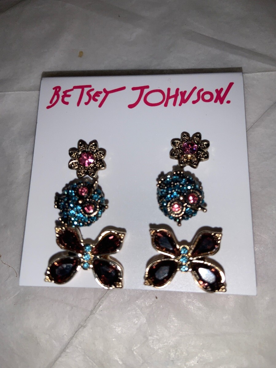 Betsey Johnson Owl Flower Butterfly Three (3) Stud Earring Set MSRP $45