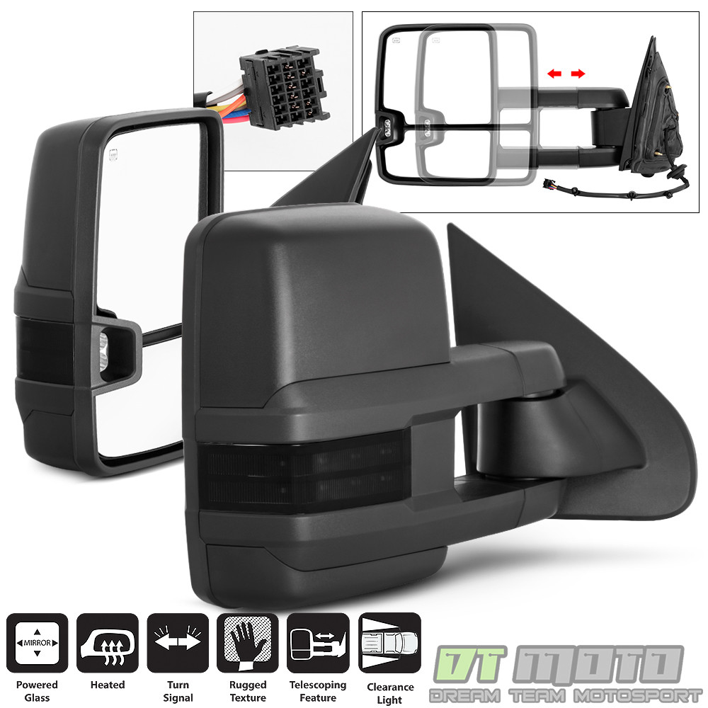 Pair(2) 2014-2018 Chevy Silverado Sierra Power+Heat+Smoked LED Cargo Tow Mirrors