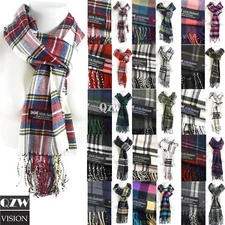 Winter Men Women Warm 100% Cashmere Scotland Made Plaid Scarf Wraps Wool Scarves
