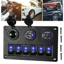 6 Gang Blue Led Rocker Switch Panel Car Marine Boat Circuit Dual Usb Waterproof 6 Gang Blue Led Rocker Switch Panel Car Marine Boat Circuit Dual Usb Waterproof