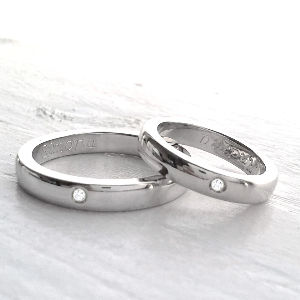 Coppia di fedi, fedine in argento 925 con diamanti naturali. Fedine anniversario - Immagine 2 di 2