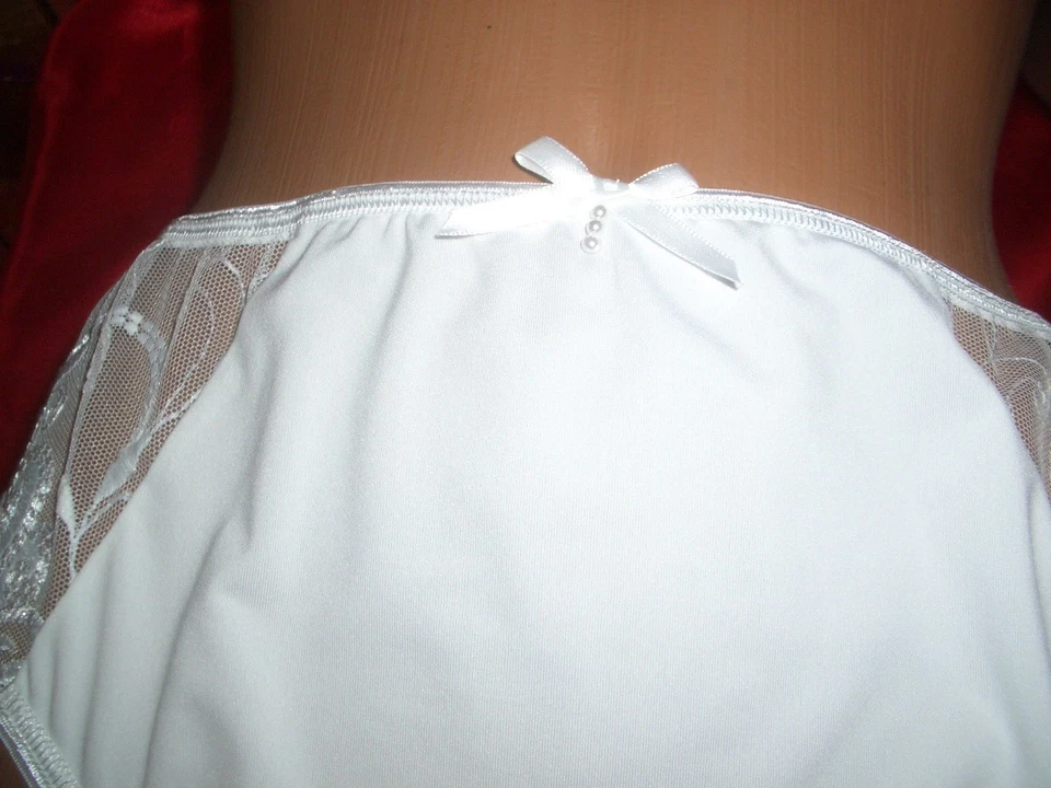 Reizvolles besticktes Satin Höschen XXL weiß Satin Slip Schlüpfer Panty  (L175) - Bild 3 von 4