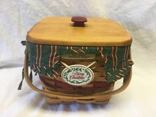 LONGABERGER 1995 CRANBERRY BASKET COMBO / LINER, LID, PROTECTOR, TIE-ON