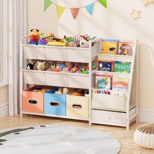 Toy Storage Organizer Kids Bookshelf and Toy Storage with 3 Book Shelf and 1...