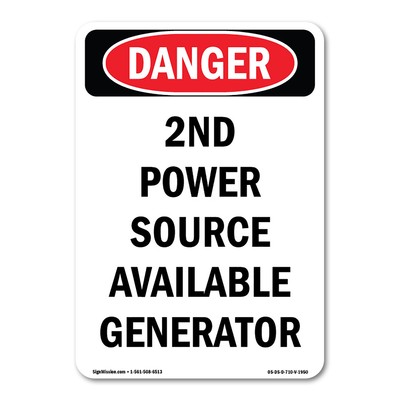 2nd Power Source Available Generator ANSI Danger Sign Metal Plastic Decal