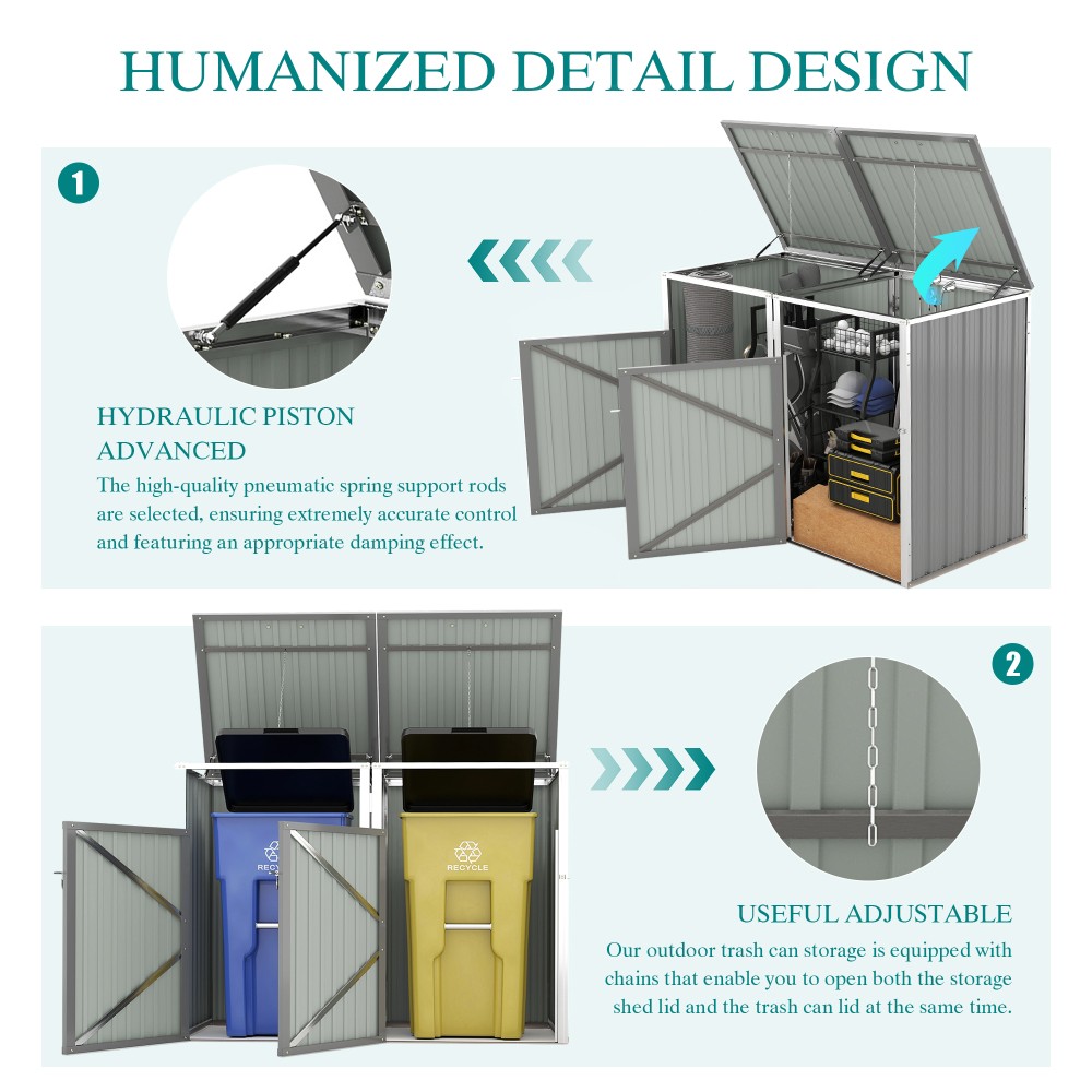 Garbage Bin Shed 54 cubic feet of space Stainless Bin Shed for Garden Yard Lawn