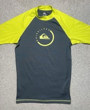 Quicksilver Rash Guard Surf Shirt Men's Sz L Gray Yellow Fitted Stretch Raglan