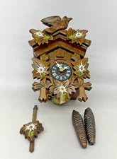 Black Forest Cuckoo Clock 1 Day Original Germany Wood Carving Mechanical Painted