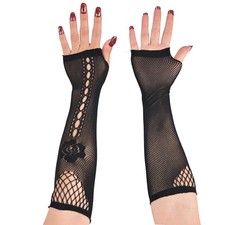 Gothic Long Lace Mesh Fishnet Arm Sleeve Gloves Dance Costume Fingerless Mitten