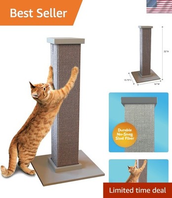 Ultimate 32 Inch Cat Scratching Tower in Gray - Durable Sisal Fiber Design