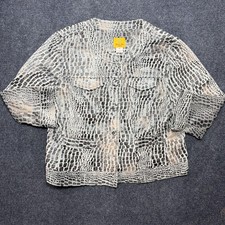 Ruby Rd. Jacket Womens 14P Gray Mesh Animal Print Button Front Collarless Short