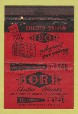 Matchbook Cover - Bork Wiping Clothes Peoria IL 40 Strike
