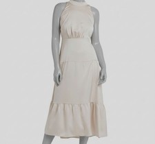 Sam Edelman Women's Beige Tiered Self-Tie High Neck Sleeveless Dress Size 12