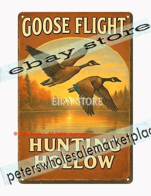 Goose Flight Hunting Hollow Tin Sign � Waterfowl Metal for Rustic Lodge