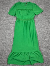 SHEIN Green Crochet Lace Maxi Dress Short Sleeve Ruffle Hem Women's Size Large