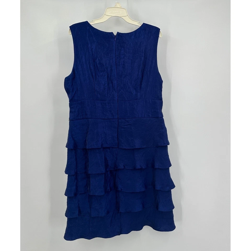 Vestido de cóctel HOCO para mujer talla 16W con volantes en capas cintura con cuentas noche formal azul Foto 2 de 4