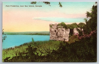 GA, Sea Island, Fort Frederica, Hand Colored, Vintage Postcard