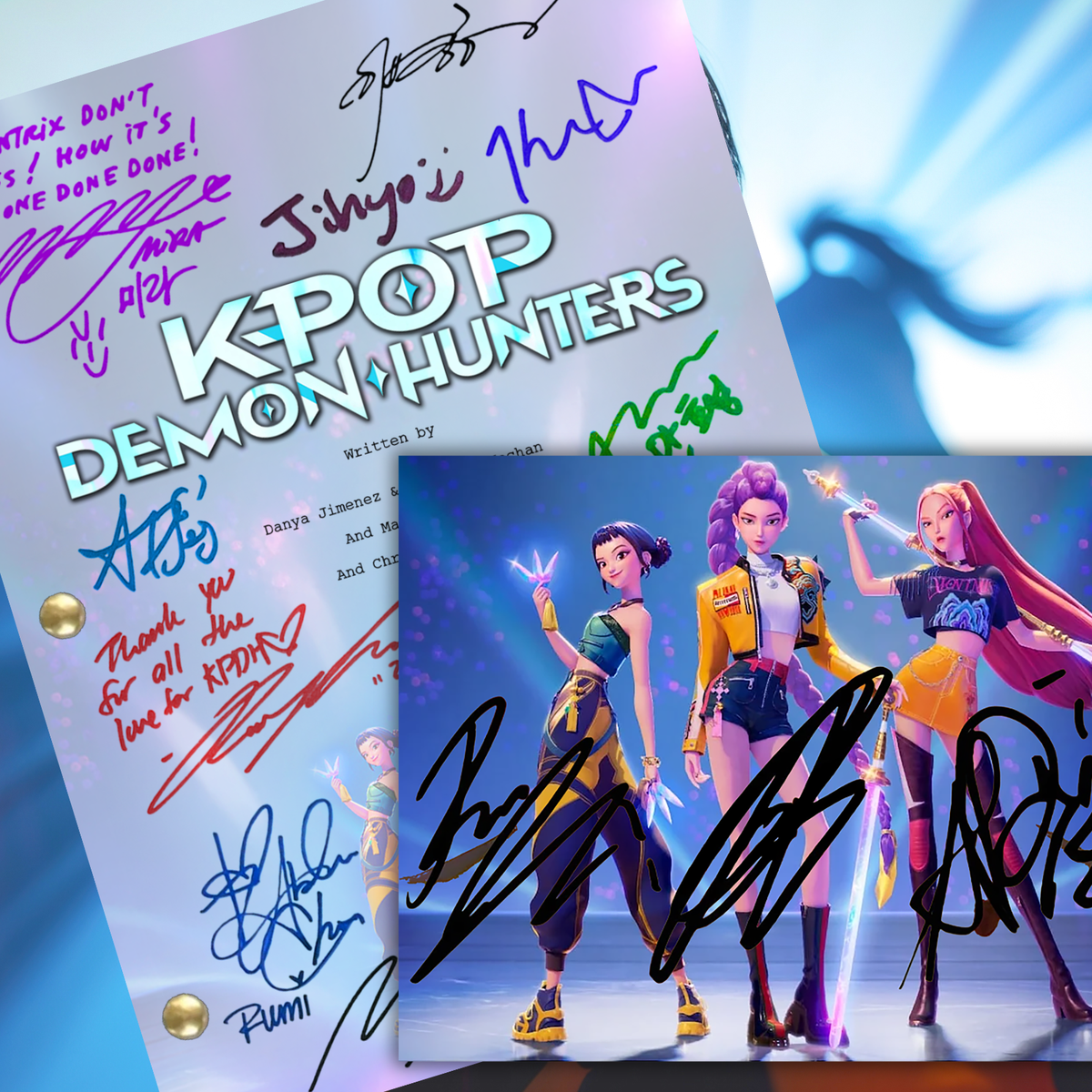 KPop Demon Hunters Signed Autograph Script & 8x10 Photo: Great
