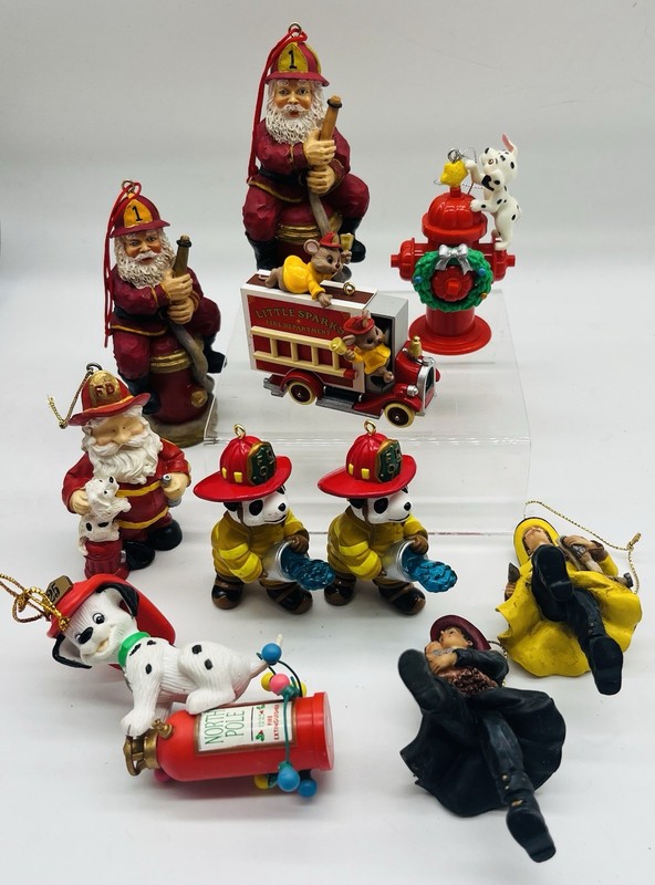 10 Fireman Theme - Christmas Ornaments - Firefighters - Fire Truck - Hallmark