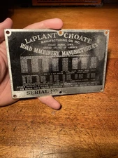 Vintage Laplant Choate Road Machinery Tage Emblem Serial Cedar Rapids Iowa Metal